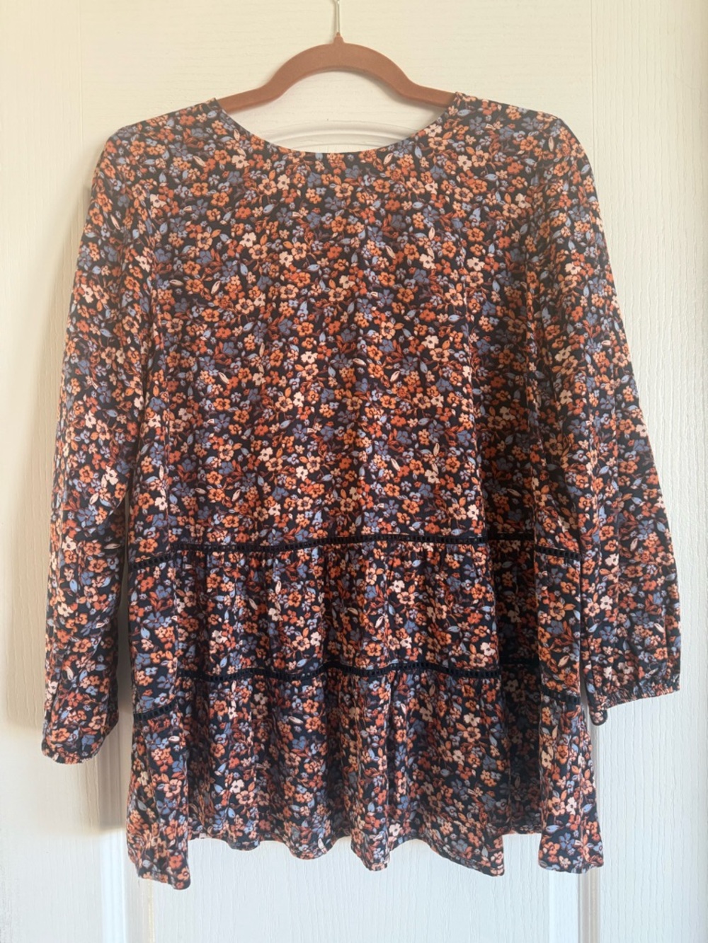 J. Jill Black Floral Peplum Tunic Blouse Top